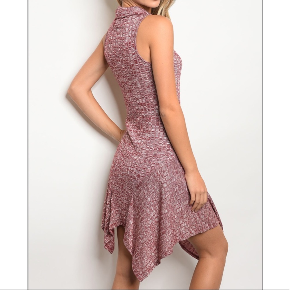 Burgundy Ribbed Sleeveless Knit Dress S - Picture 5 of 6